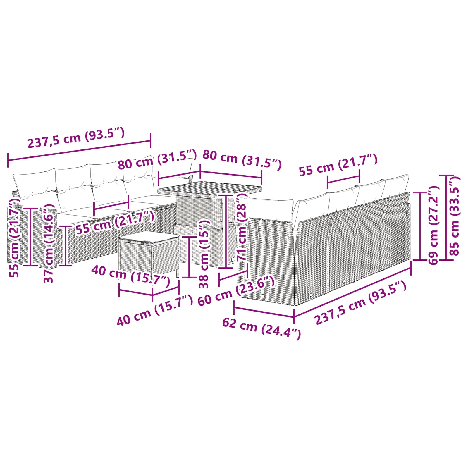 Σετ Καναπέ Κήπου 11 pcs Μαύρο συνθετικό ρατάν
