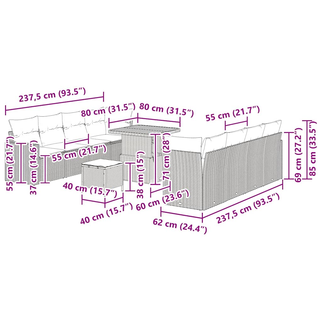 Σετ Καναπέ Κήπου 11 pcs Μαύρο συνθετικό ρατάν
