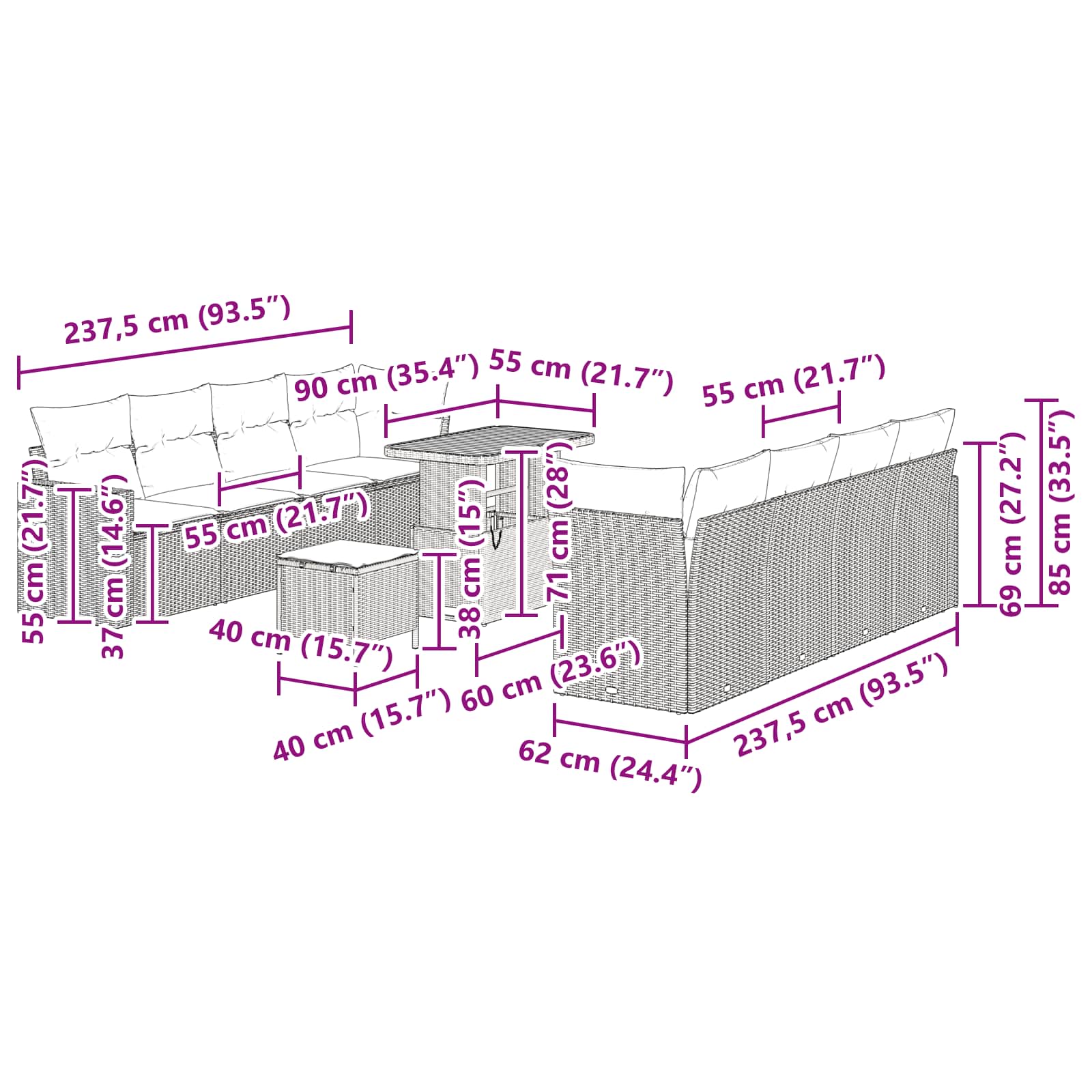 Σετ Καναπέ Κήπου 11 pcs Μαύρο συνθετικό ρατάν - Pakobazaar