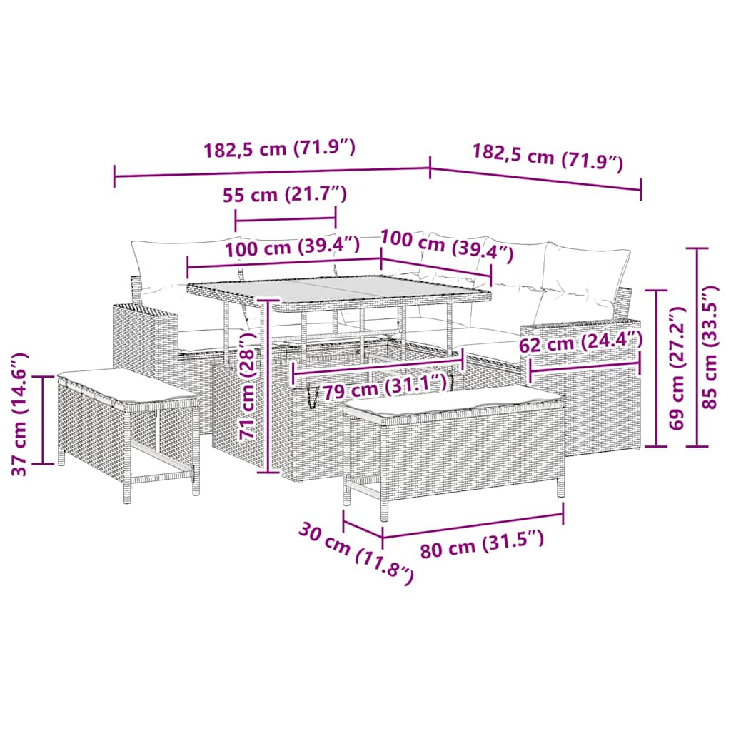 Σετ Καναπέ Κήπου 8 pcs Μαύρο συνθετικό ρατάν