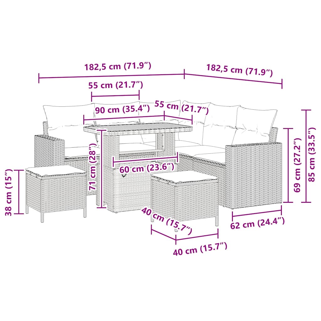 Σετ Καναπέ Κήπου 8 pcs Γκρι συνθετικό ρατάν