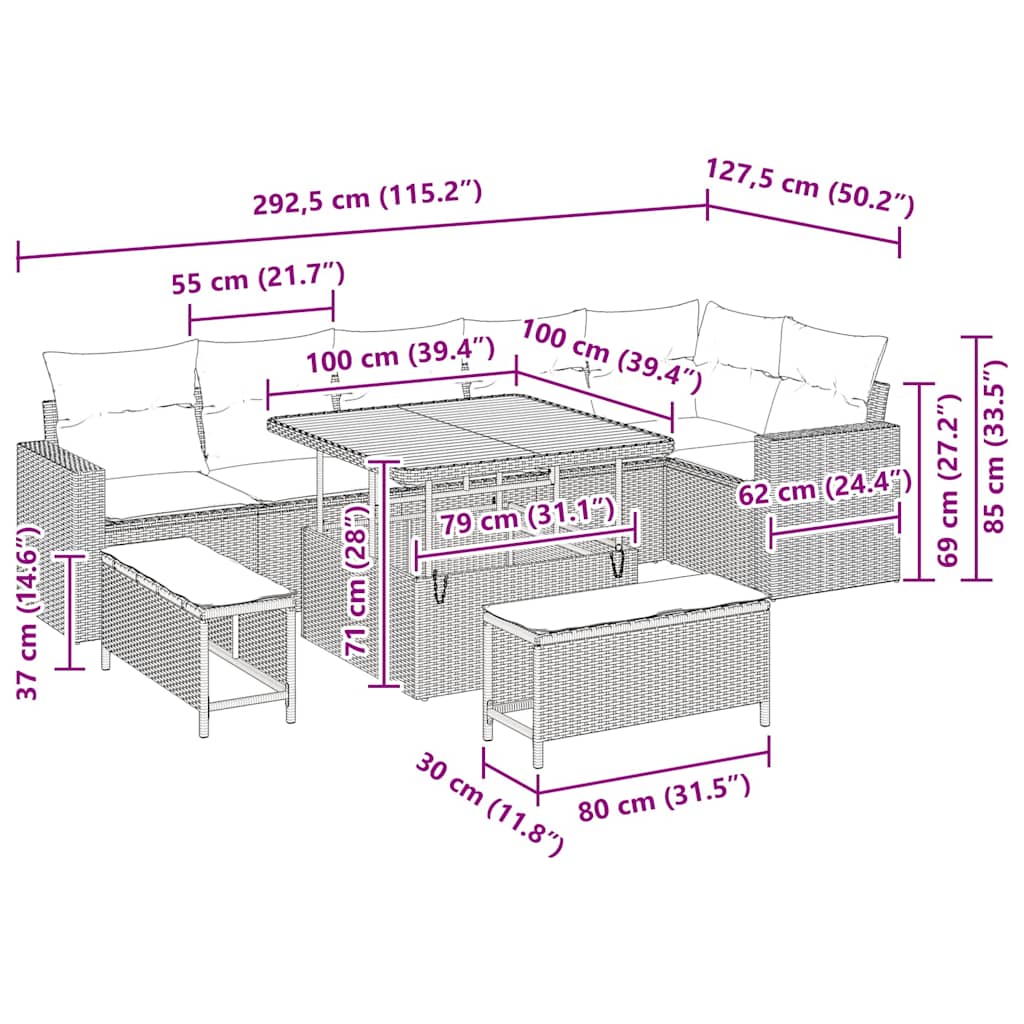 Σετ Καναπέ Κήπου 9 pcs Γκρι συνθετικό ρατάν