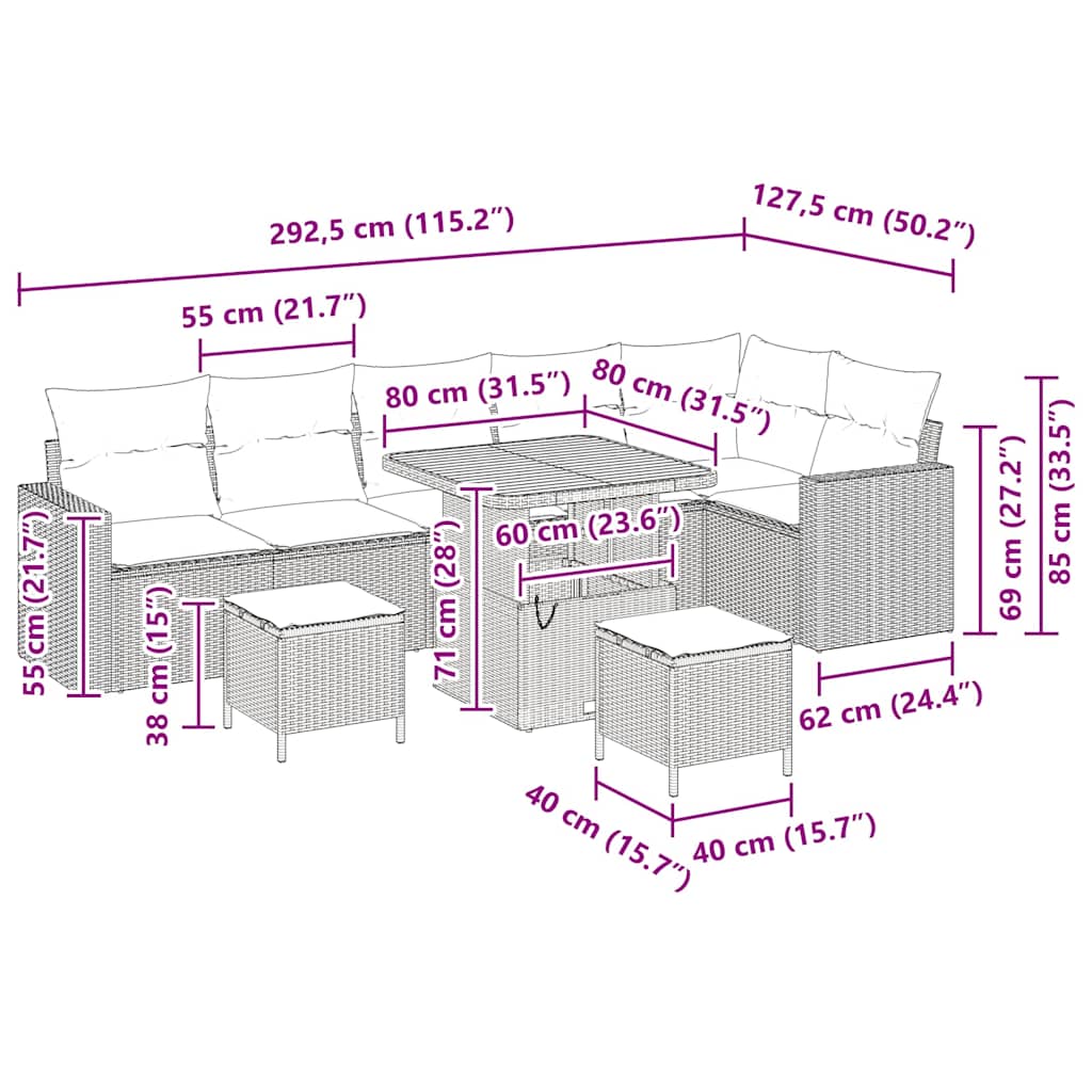 Σετ Καναπέ Κήπου 9 pcs Μαύρο συνθετικό ρατάν