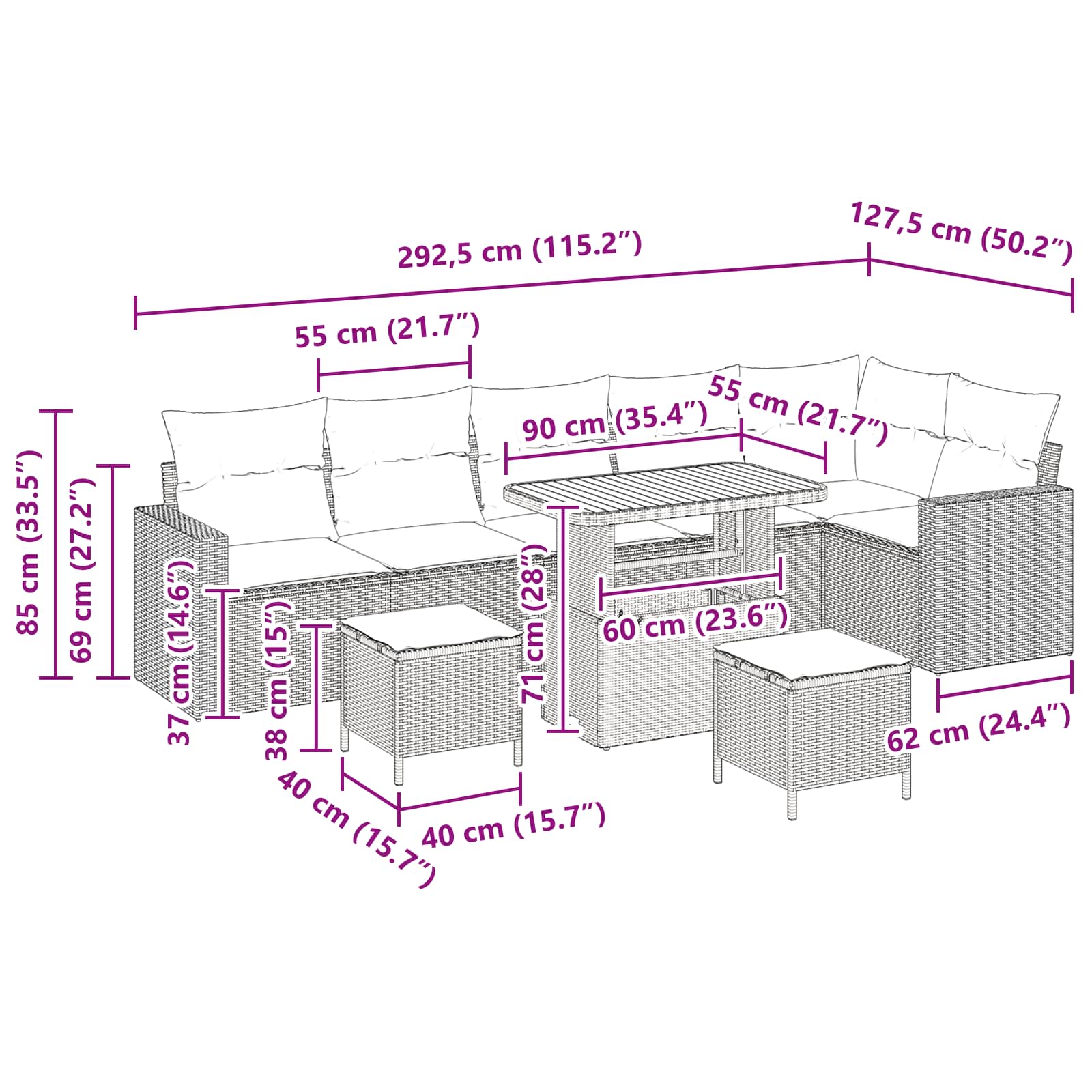 Σετ Καναπέ Κήπου 9 pcs Μαύρο συνθετικό ρατάν