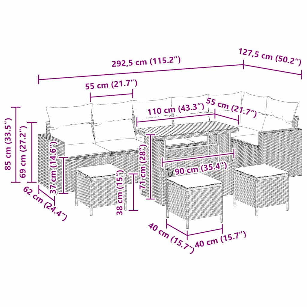 Σετ Καναπέ Κήπου 10 pcs Μπεζ συνθετικό ρατάν