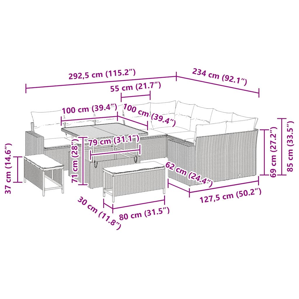 Σετ Καναπέ Κήπου 12 pcs Γκρι συνθετικό ρατάν