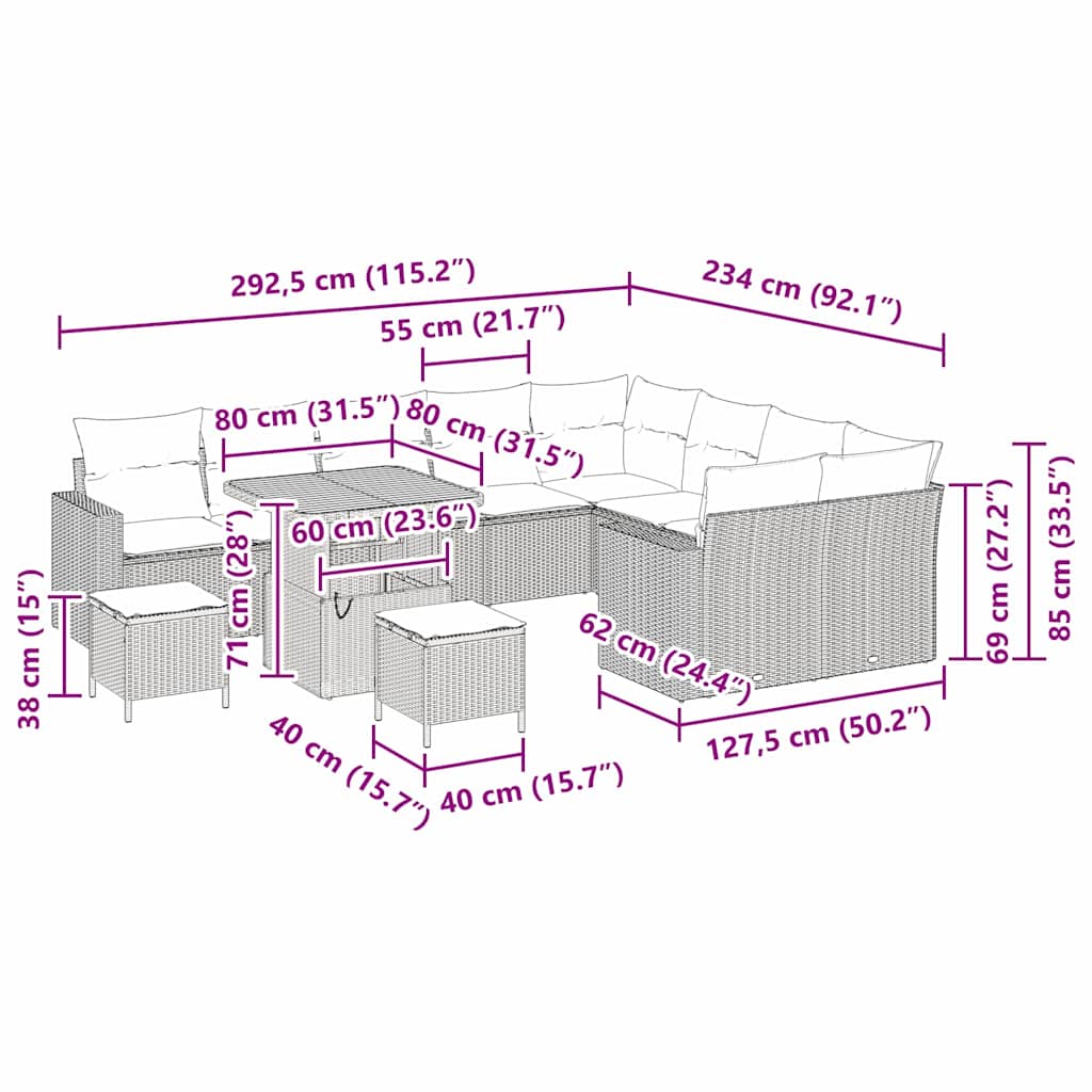 Σετ Καναπέ Κήπου 12 pcs Μαύρο συνθετικό ρατάν
