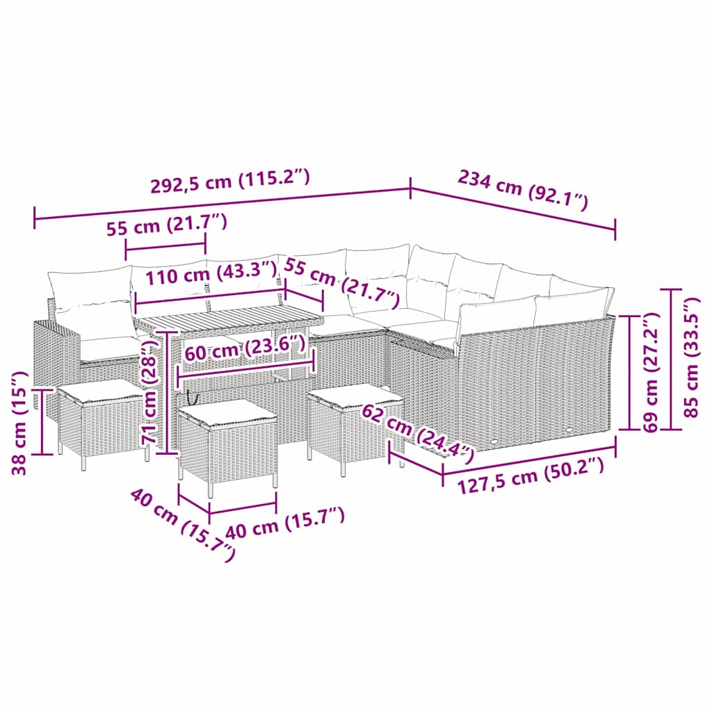 Σετ Καναπέ Κήπου 13 pcs Μπεζ συνθετικό ρατάν