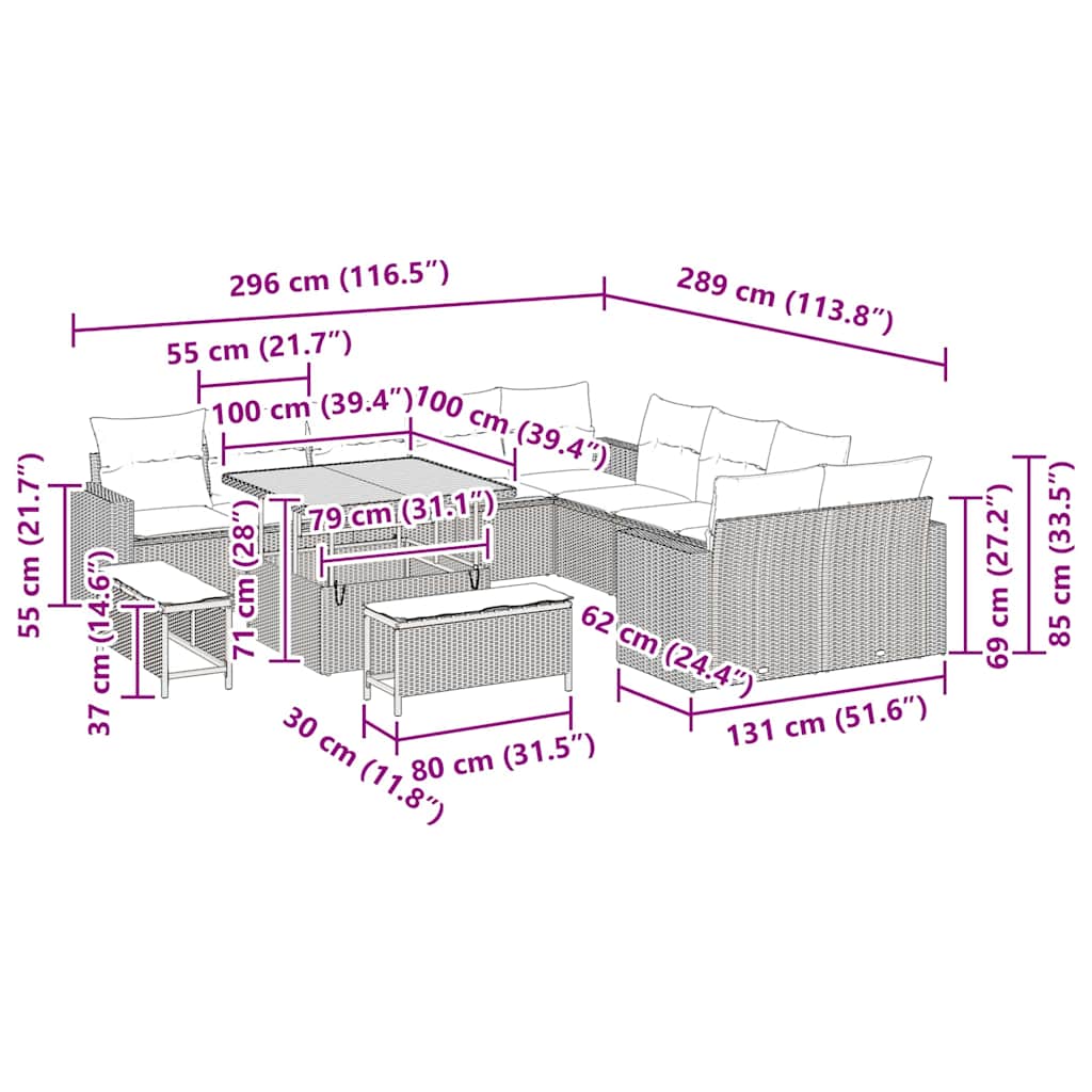 Σετ Καναπέ Κήπου 13 pcs Γκρι συνθετικό ρατάν
