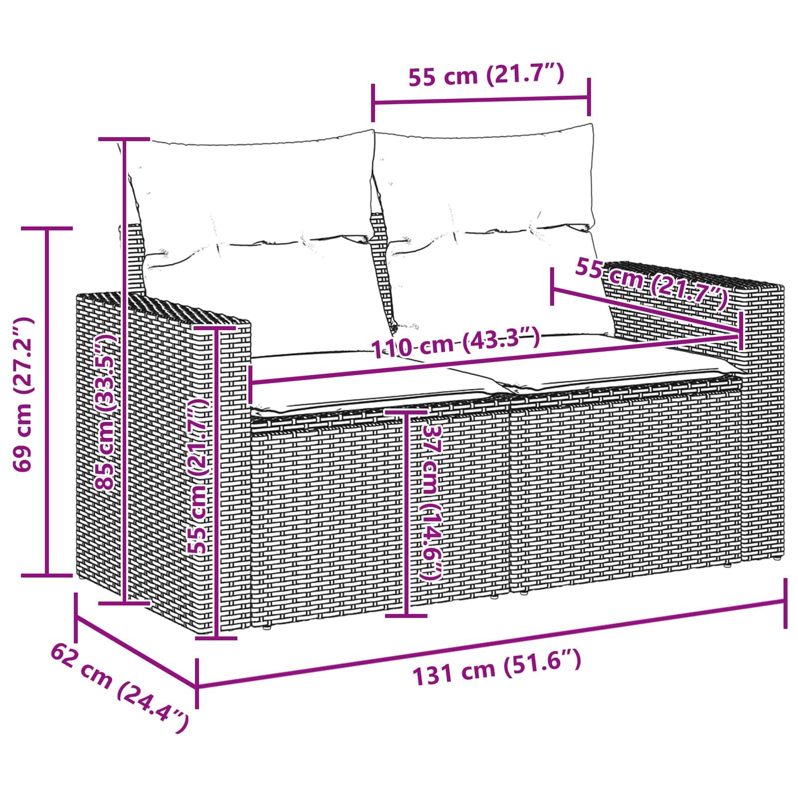 Σετ Καναπέ Κήπου 13 pcs Μαύρο συνθετικό ρατάν