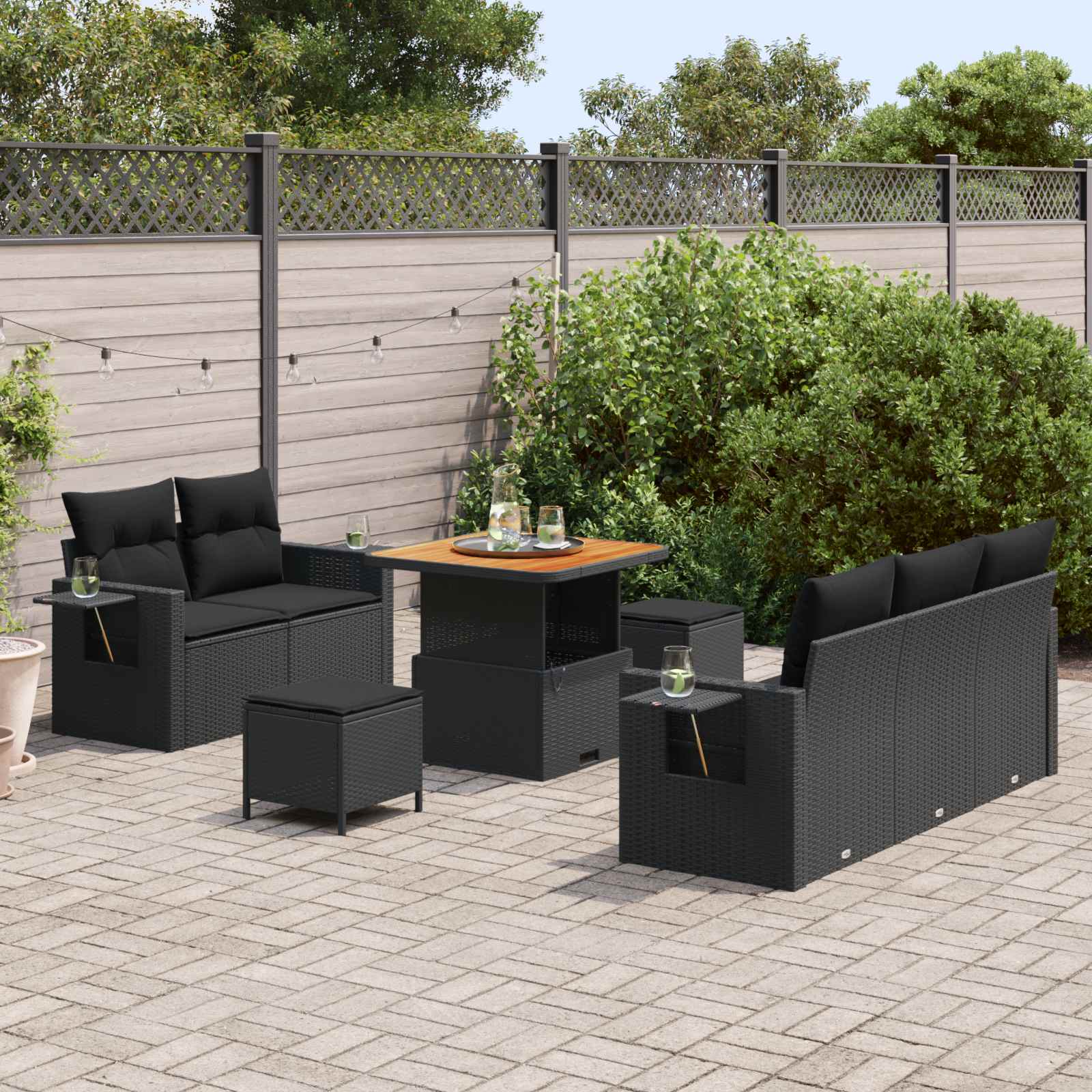 Σετ Καναπέ Κήπου με μαξιλάρι 8 pcs Μαύρο συνθετικό ρατάν - Pakobazaar