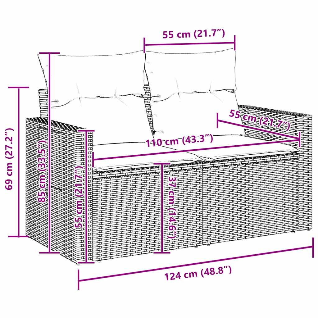 Σετ Καναπέ Κήπου με μαξιλάρι 8 pcs Μαύρο συνθετικό ρατάν