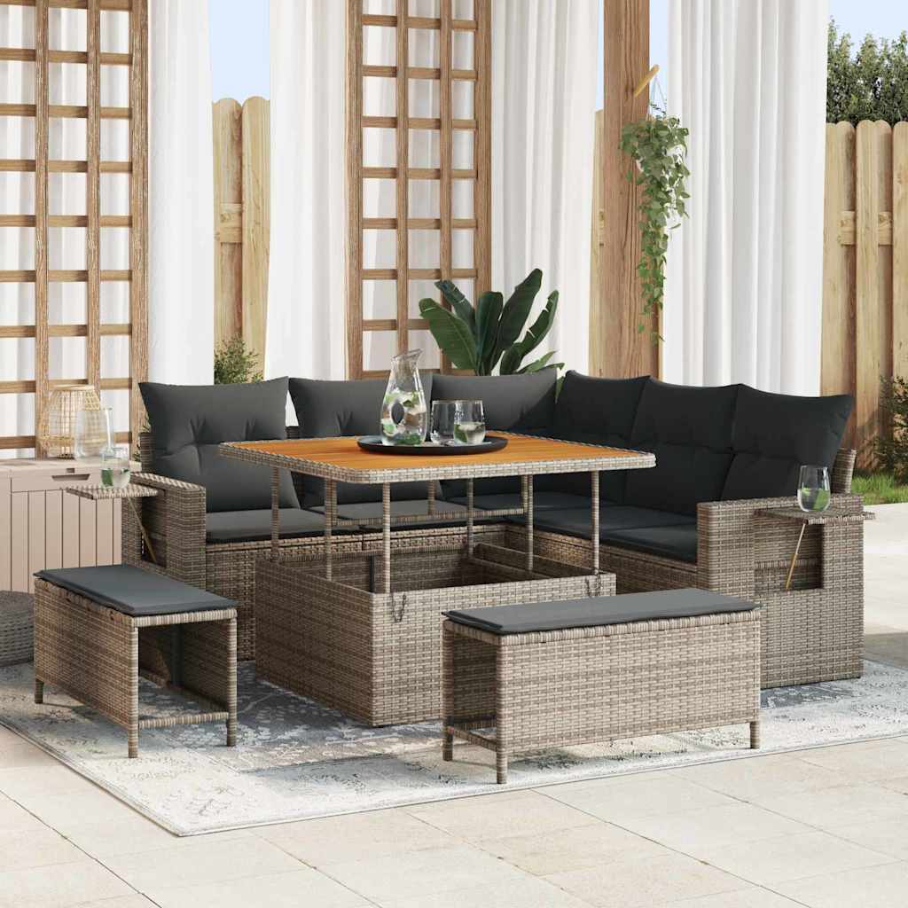 Σετ Καναπέ Κήπου με μαξιλάρι 8 pcs Γκρι συνθετικό ρατάν