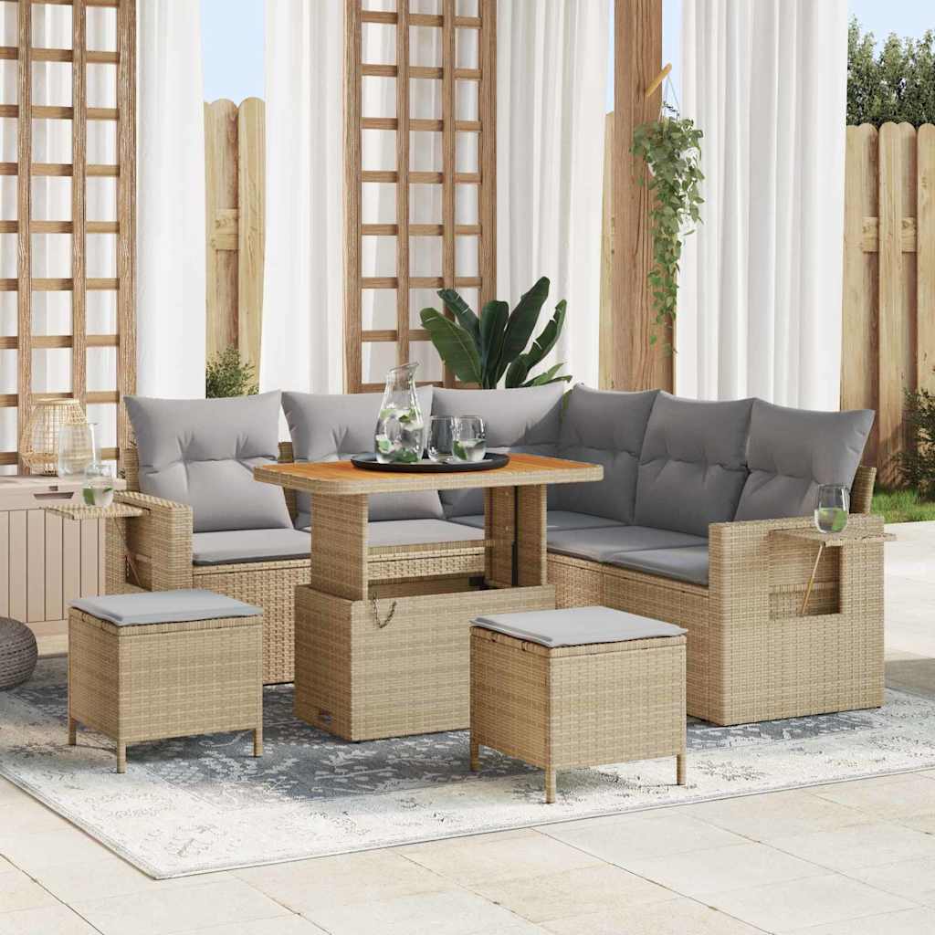 Σετ Καναπέ Κήπου με μαξιλάρι 8 pcs Μπεζ συνθετικό ρατάν