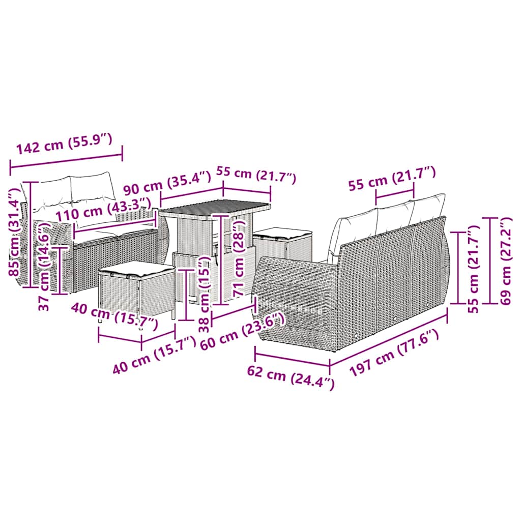 Σετ Καναπέ Κήπου 8 pcs Μπεζ συνθετικό ρατάν