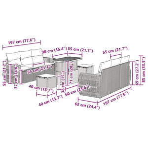 Σετ Καναπέ Κήπου με μαξιλάρι 9 pcs Μπεζ συνθετικό ρατάν - Pakobazaar