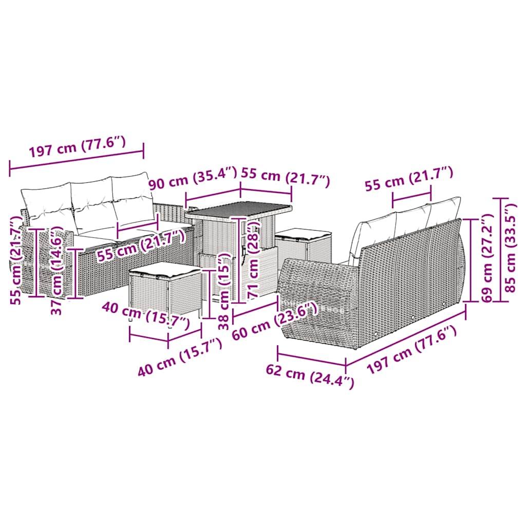Σετ Καναπέ Κήπου με μαξιλάρι 9 pcs Μπεζ συνθετικό ρατάν