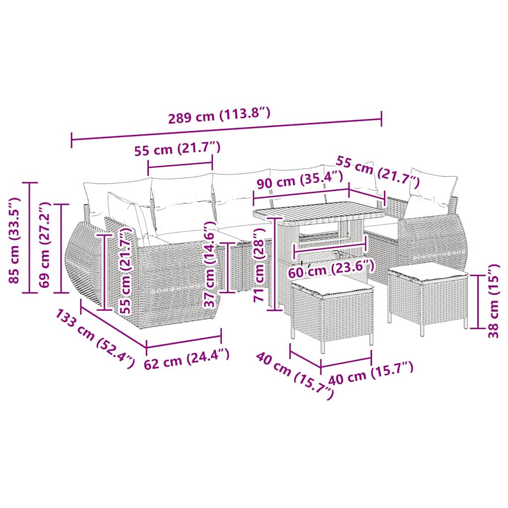 Σετ Καναπέ Κήπου 10 pcs Γκρι συνθετικό ρατάν