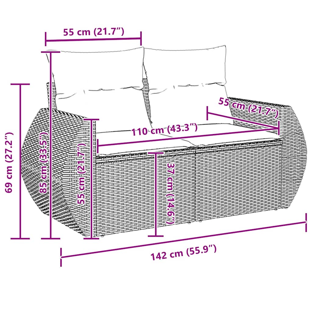 Σετ Καναπέ Κήπου 9 pcs Γκρι συνθετικό ρατάν