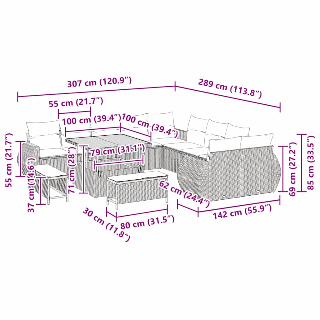 Σετ Καναπέ Κήπου 13 pcs Μπεζ συνθετικό ρατάν