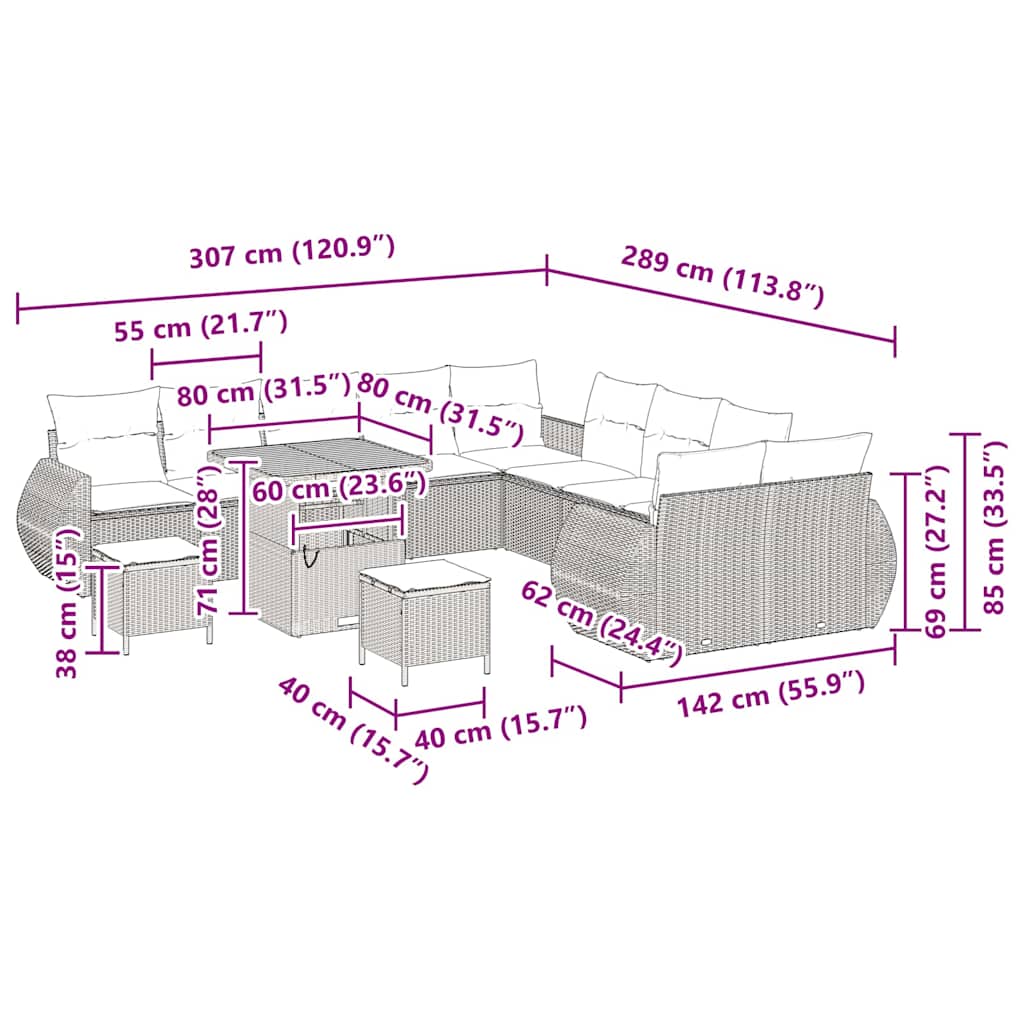 Σετ Καναπέ Κήπου 13 pcs Μπεζ συνθετικό ρατάν