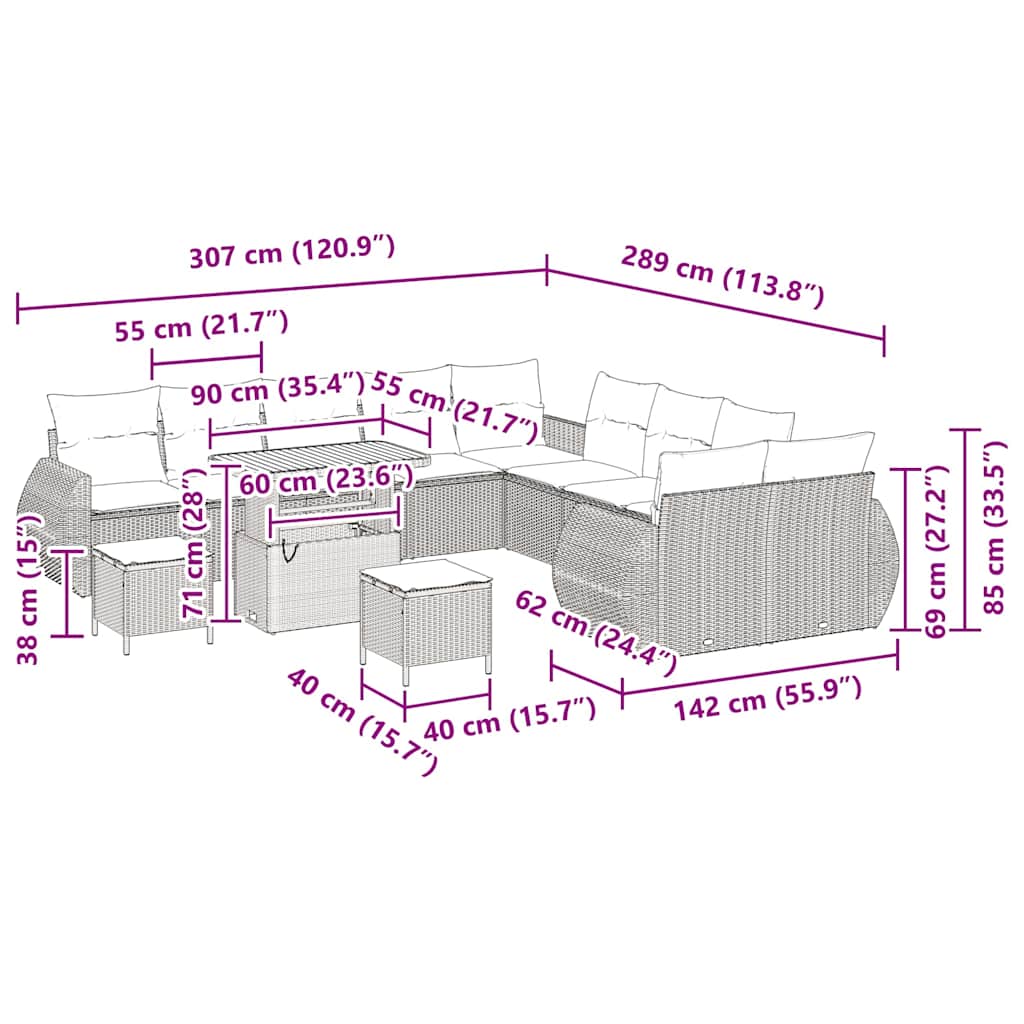 Σετ Καναπέ Κήπου 13 pcs Μαύρο συνθετικό ρατάν