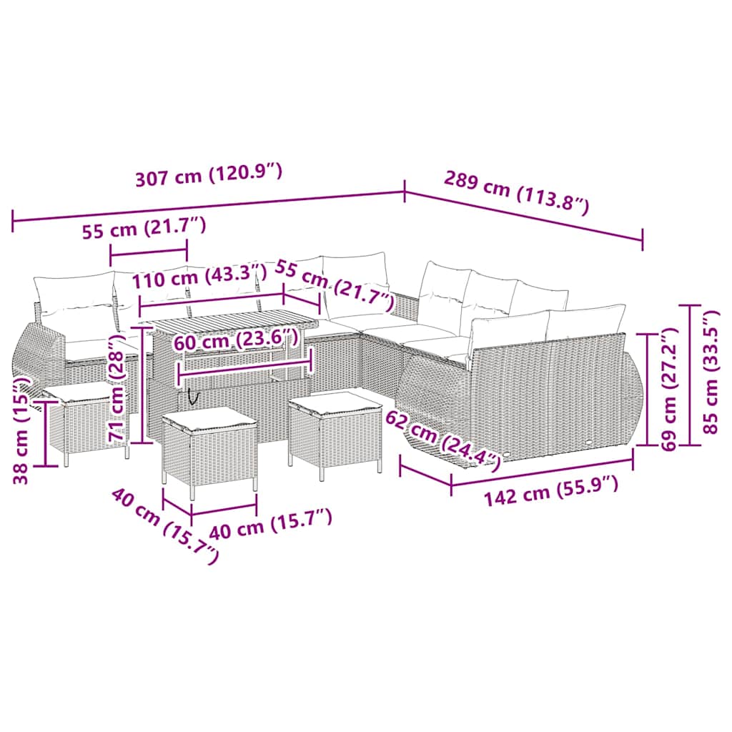 Σετ Καναπέ Κήπου 14 pcs Μπεζ συνθετικό ρατάν