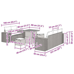 Σετ Καναπέ Κήπου 8 pcs Μαύρο συνθετικό ρατάν
