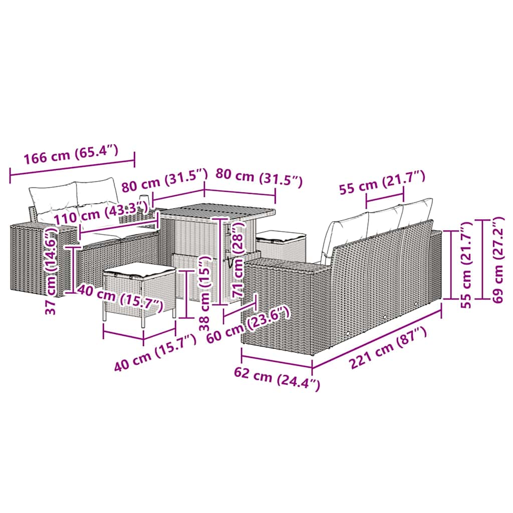 Σετ Καναπέ Κήπου 8 pcs Μπεζ συνθετικό ρατάν