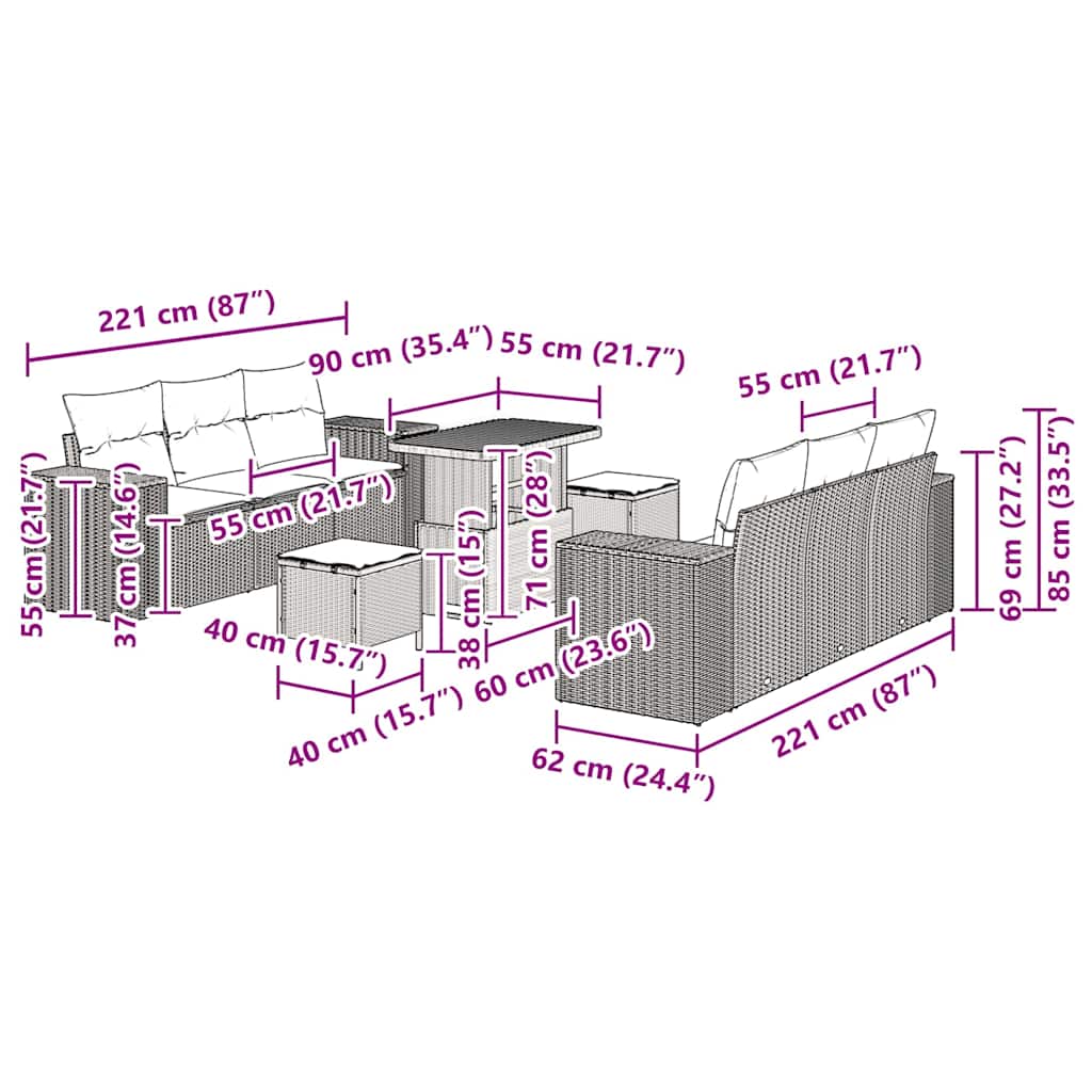 Σετ Καναπέ Κήπου με αποθήκευση 9 pcs Μπεζ Πολυ ράταν