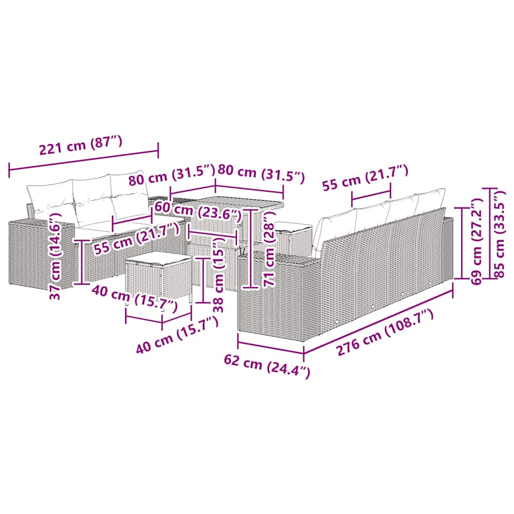 Σετ Καναπέ Κήπου 10 pcs Μπεζ συνθετικό ρατάν