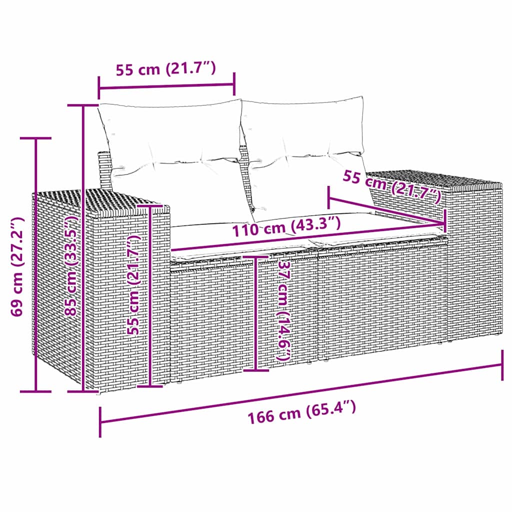 Σετ Καναπέ Κήπου με μαξιλάρι 8 pcs Μαύρο συνθετικό ρατάν