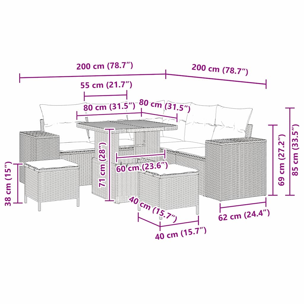 Σετ Καναπέ Κήπου με μαξιλάρι 8 pcs Γκρι συνθετικό ρατάν