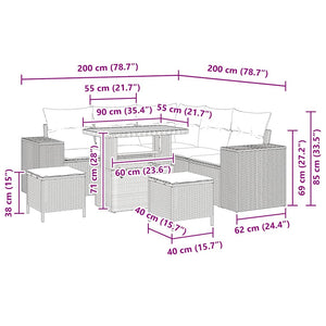 Σετ Καναπέ Κήπου με μαξιλάρι 8 pcs Μπεζ συνθετικό ρατάν - Pakobazaar