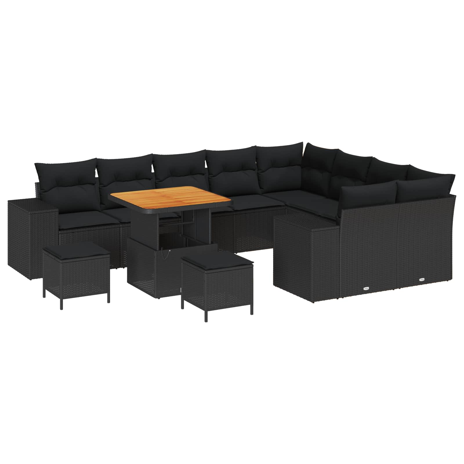 Σετ Καναπέ Κήπου με μαξιλάρι 12 pcs Μαύρο συνθετικό ρατάν