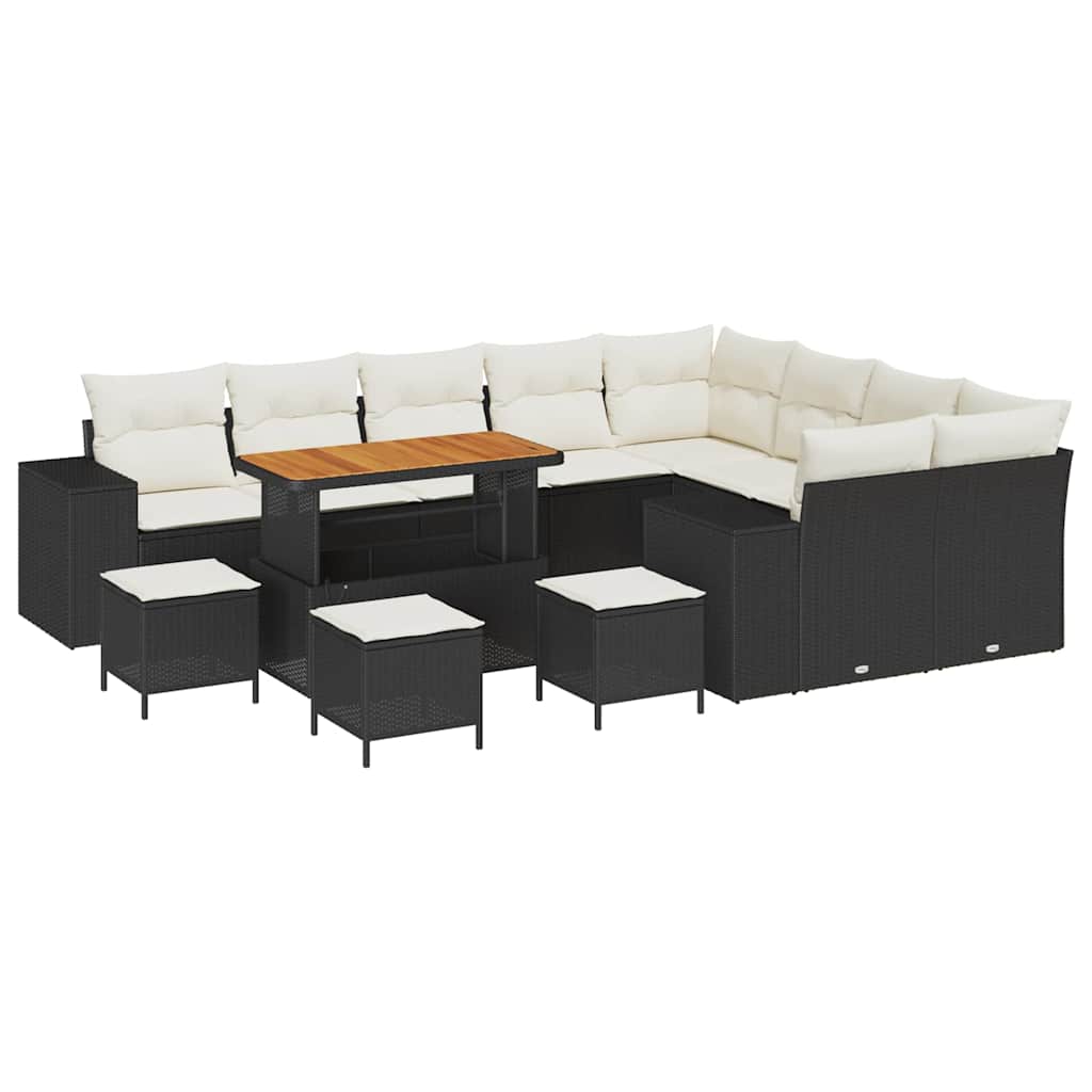 Σετ Καναπέ Κήπου με μαξιλάρι 13 pcs Μαύρο συνθετικό ρατάν