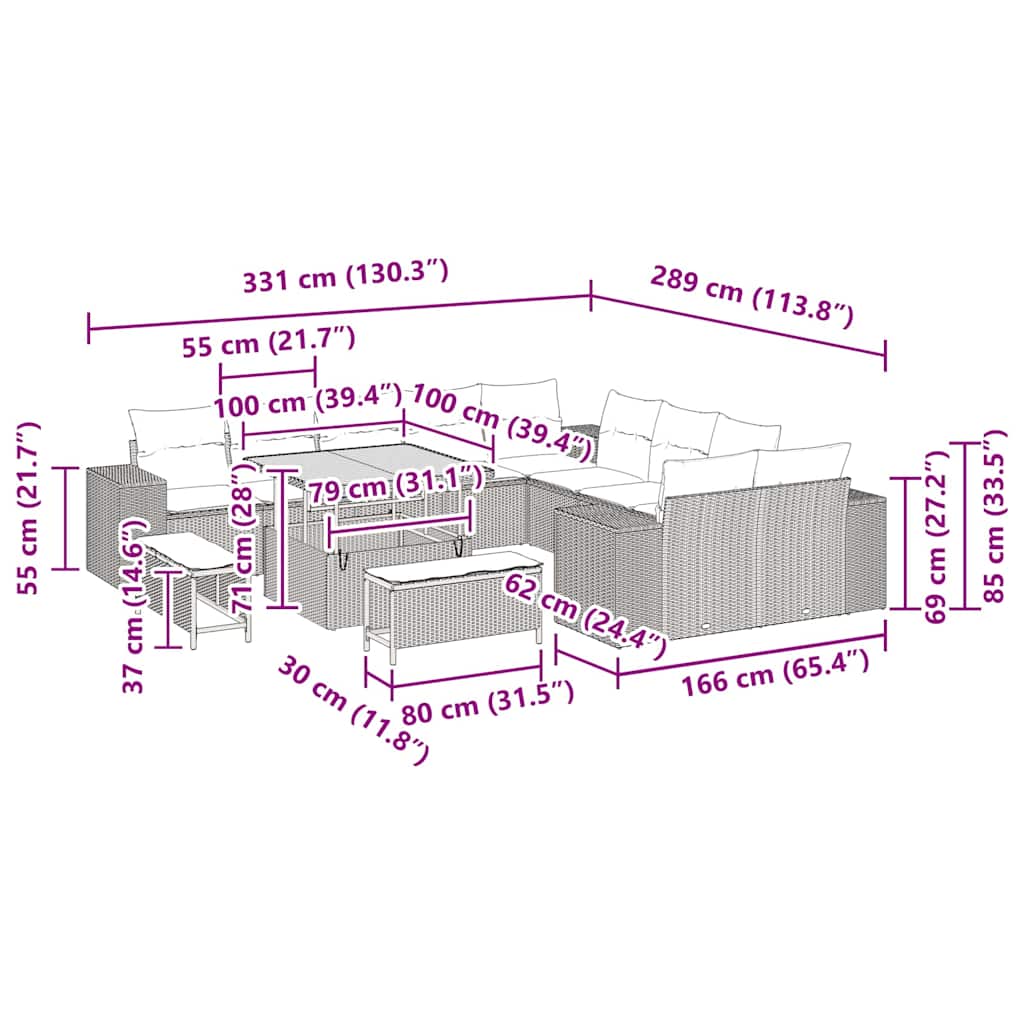 Σετ Καναπέ Κήπου με μαξιλάρι 13 pcs Μπεζ συνθετικό ρατάν