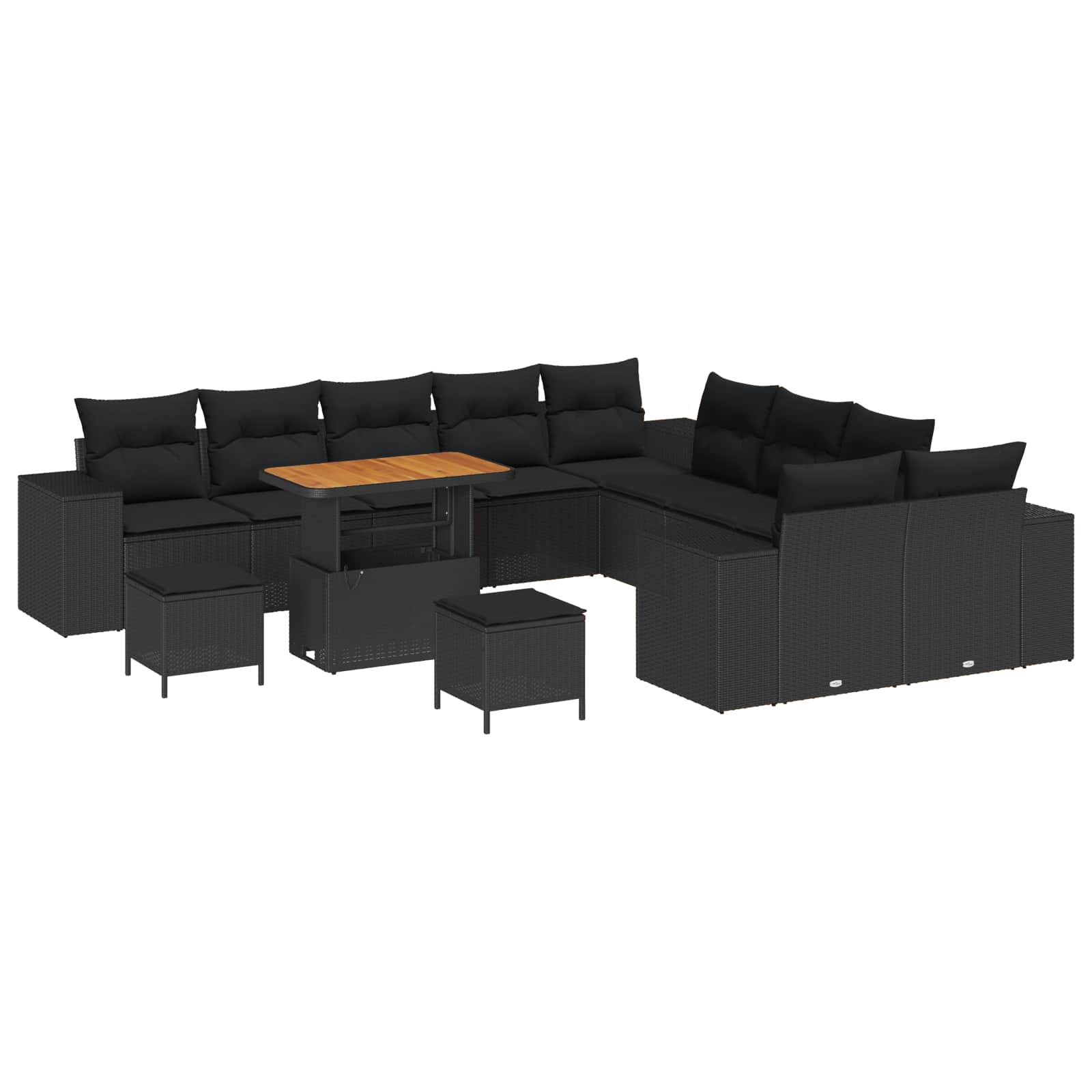Σετ Καναπέ Κήπου με μαξιλάρι 13 pcs Μαύρο συνθετικό ρατάν - Pakobazaar