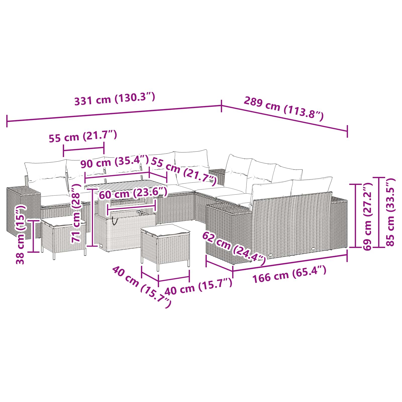Σετ Καναπέ Κήπου με μαξιλάρι 13 pcs Μαύρο συνθετικό ρατάν - Pakobazaar