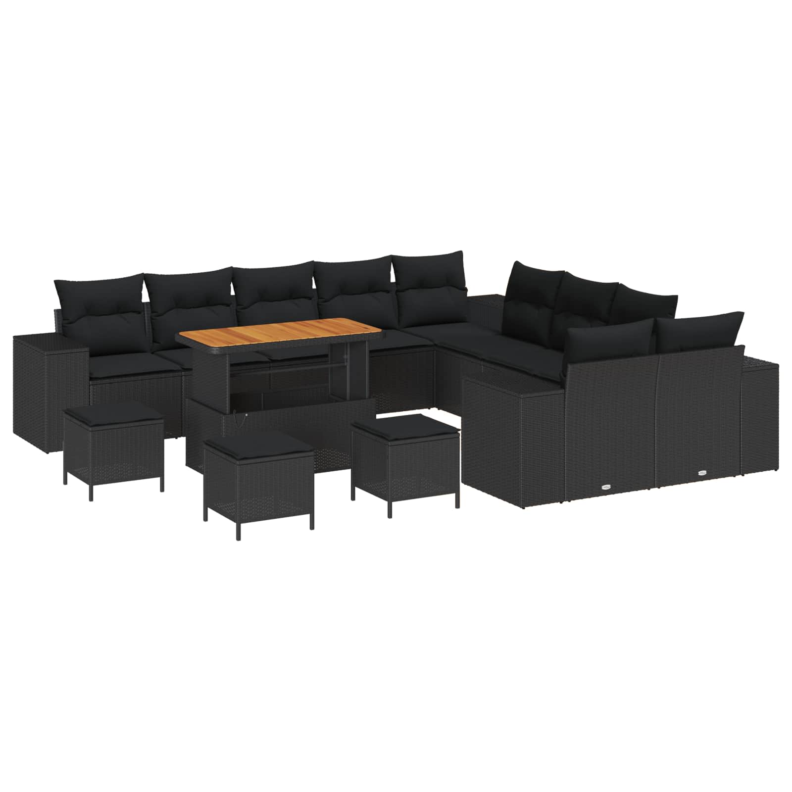 Σετ Καναπέ Κήπου με μαξιλάρι 14 pcs Μαύρο συνθετικό ρατάν - Pakobazaar