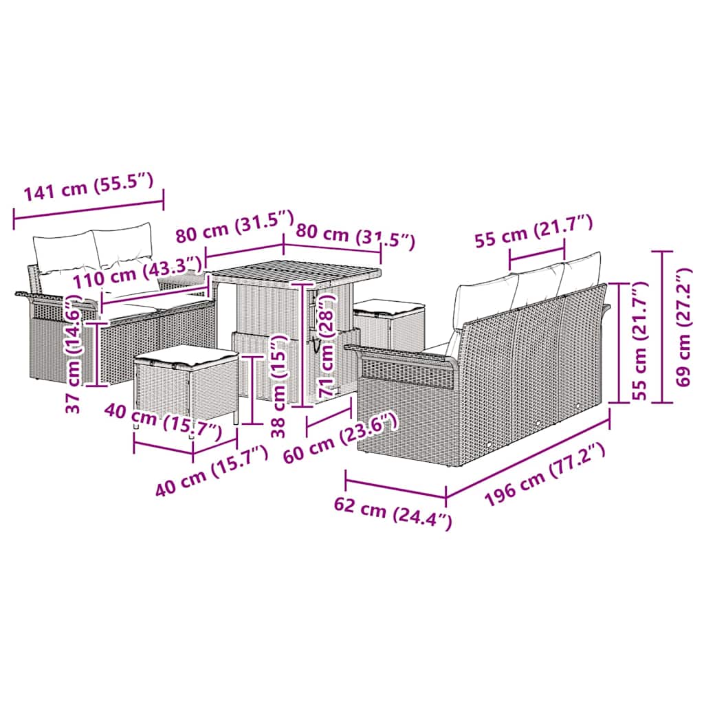 Σετ Καναπέ Κήπου με μαξιλάρι 8 pcs Γκρι συνθετικό ρατάν