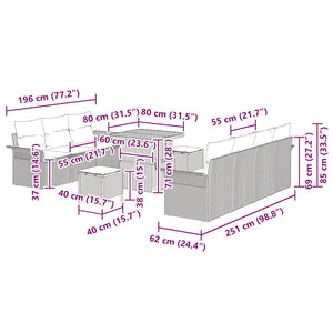 Σετ Καναπέ Κήπου με μαξιλάρι 10 pcs Μπεζ συνθετικό ρατάν - Pakobazaar
