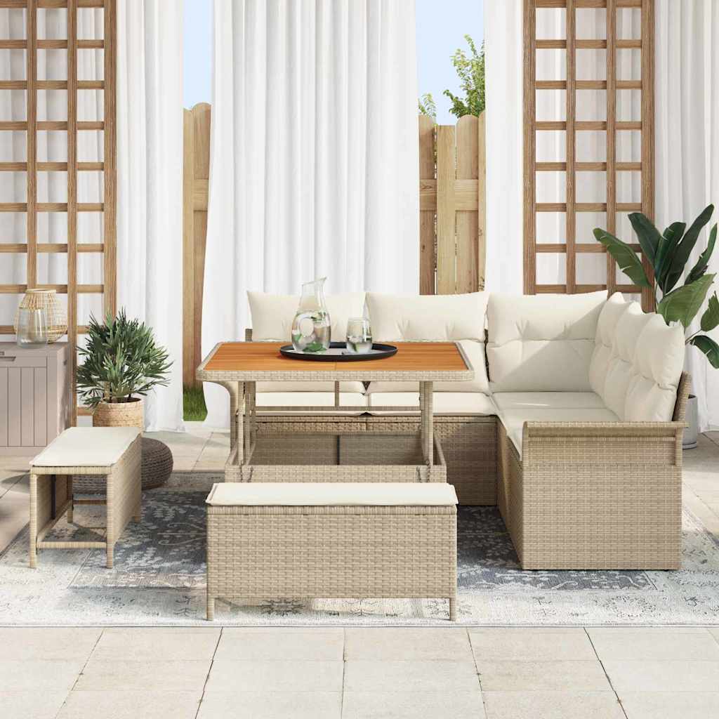 Σετ Καναπέ Κήπου με μαξιλάρι 8 pcs Μπεζ συνθετικό ρατάν - Pakobazaar