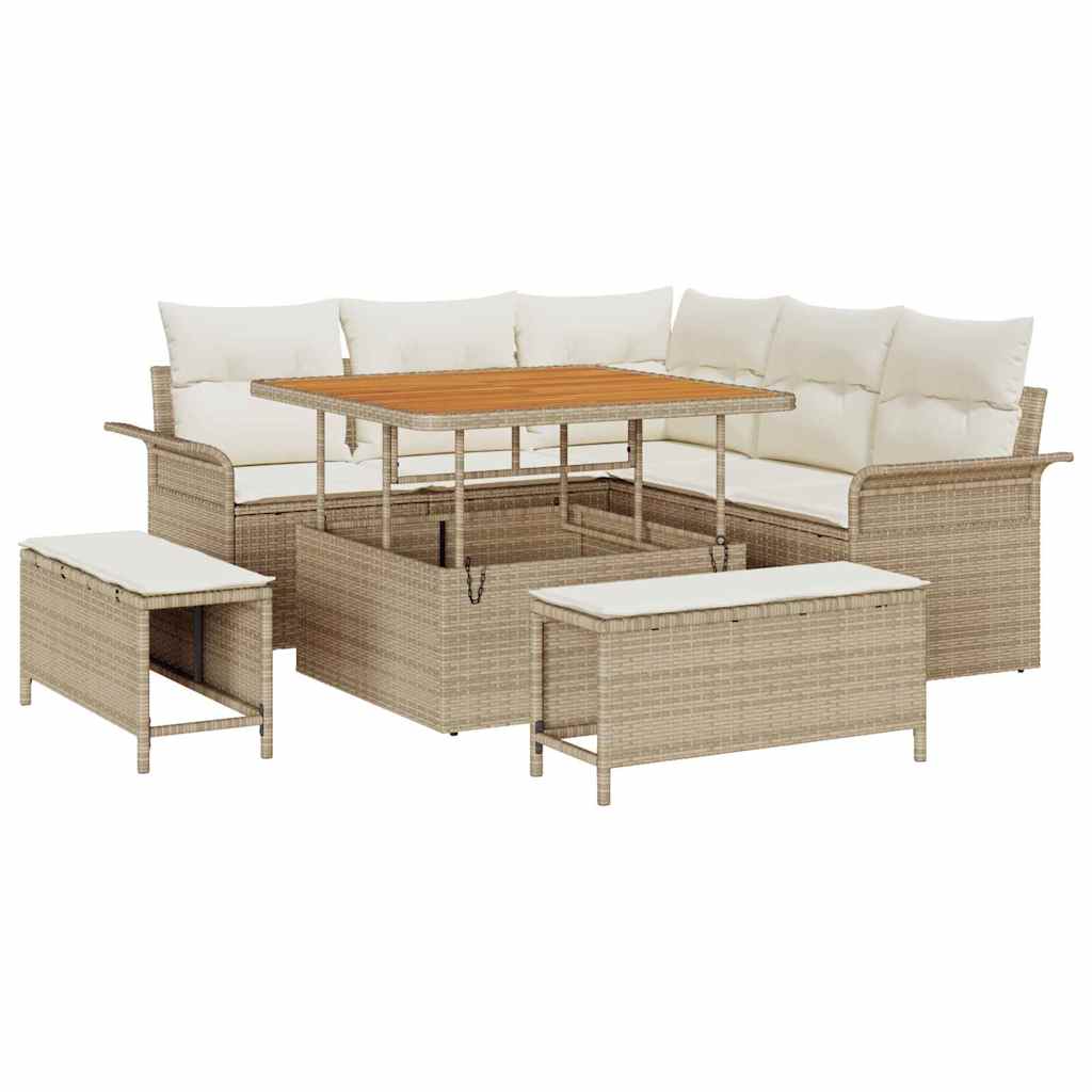 Σετ Καναπέ Κήπου με μαξιλάρι 8 pcs Μπεζ συνθετικό ρατάν - Pakobazaar