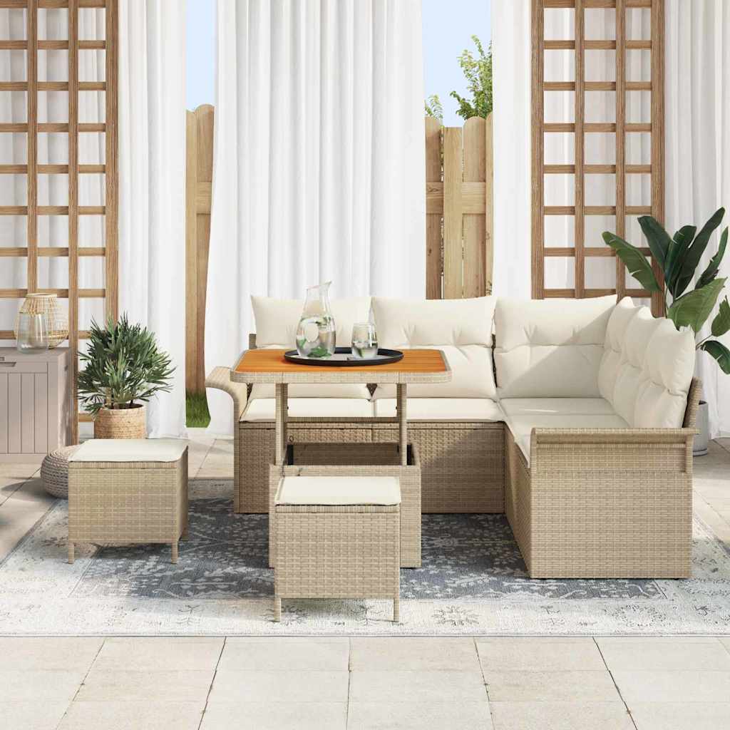 Σετ Καναπέ Κήπου με μαξιλάρι 8 pcs Μπεζ συνθετικό ρατάν