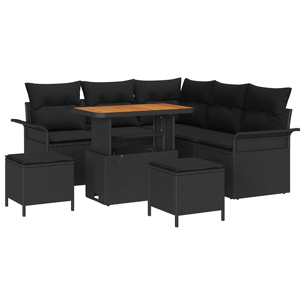 Σετ Καναπέ Κήπου με μαξιλάρι 8 pcs Μαύρο συνθετικό ρατάν - Pakobazaar