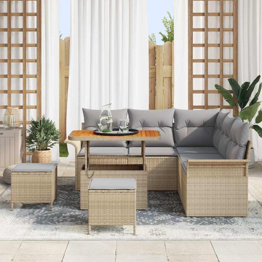 Σετ Καναπέ Κήπου με μαξιλάρι 8 pcs Μπεζ συνθετικό ρατάν