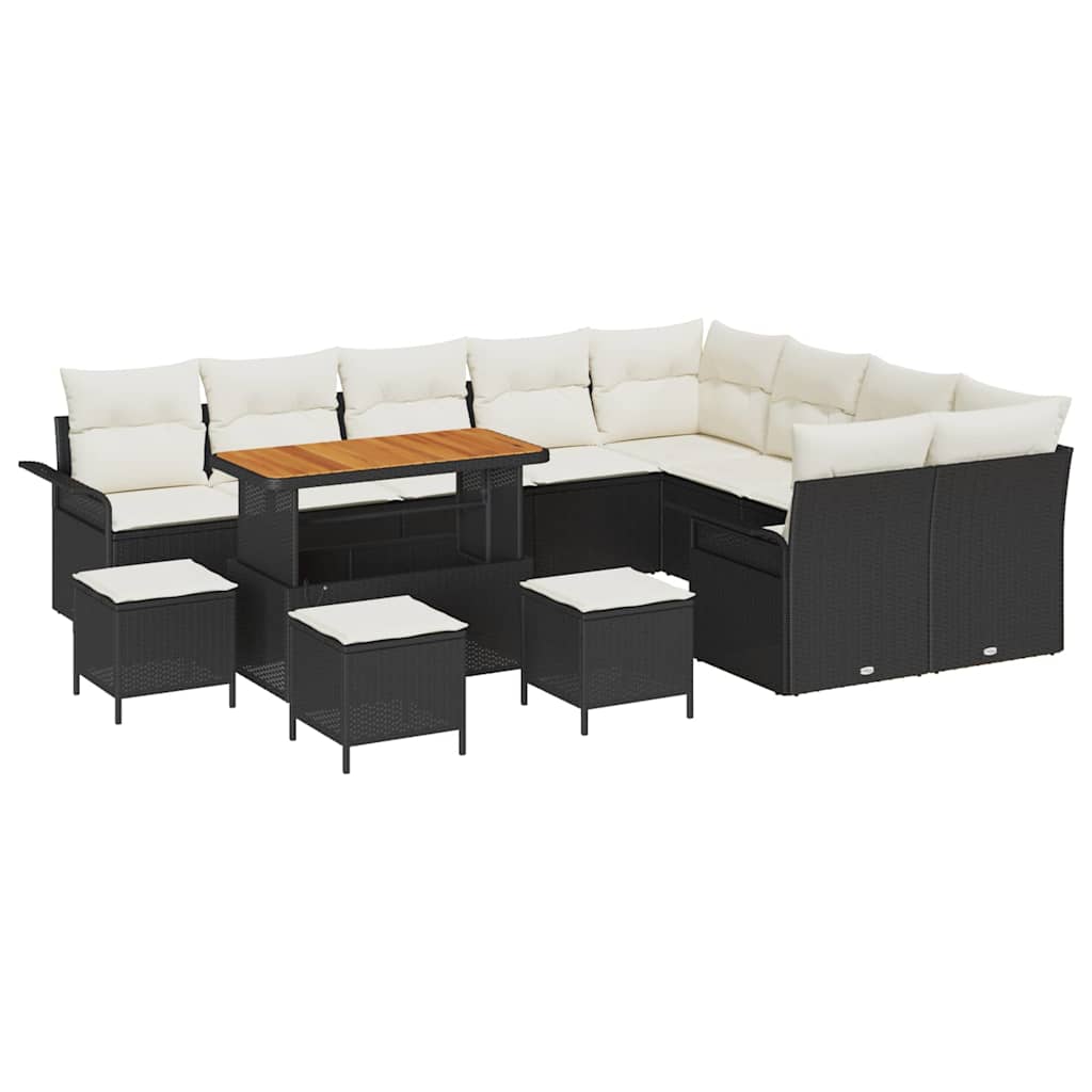 Σετ Καναπέ Κήπου με μαξιλάρι 13 pcs Μαύρο συνθετικό ρατάν