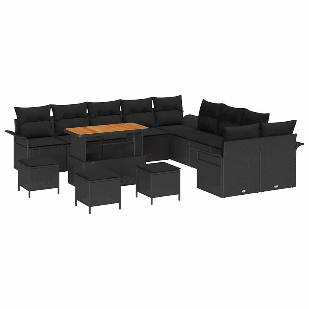 Σετ Καναπέ Κήπου με μαξιλάρι 14 pcs Μαύρο συνθετικό ρατάν - Pakobazaar