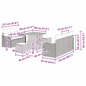 Σετ Καναπέ Κήπου με μαξιλάρι 8 pcs Μπεζ συνθετικό ρατάν - Pakobazaar